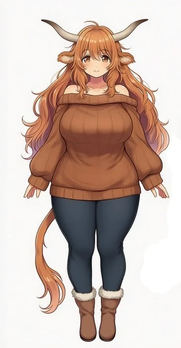 Horned character in a brown sweater and winter boots
