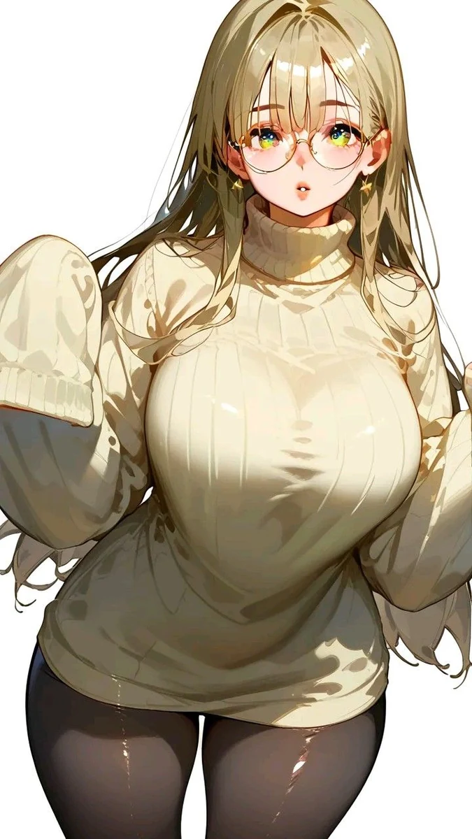 Character with round glasses and a cream sweater