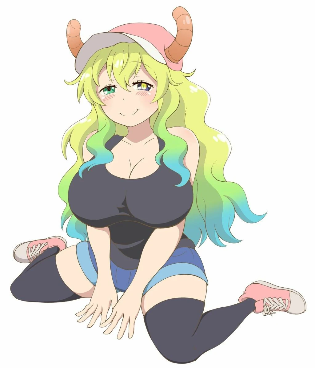 Horned character with green hair and a pink cap