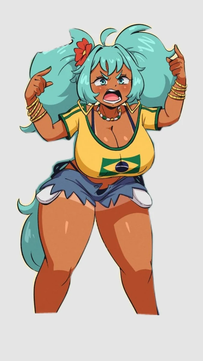 Turquoise-haired character in a yellow sports shirt