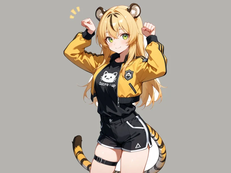 Blonde tiger-eared VTuber in a yellow jacket
