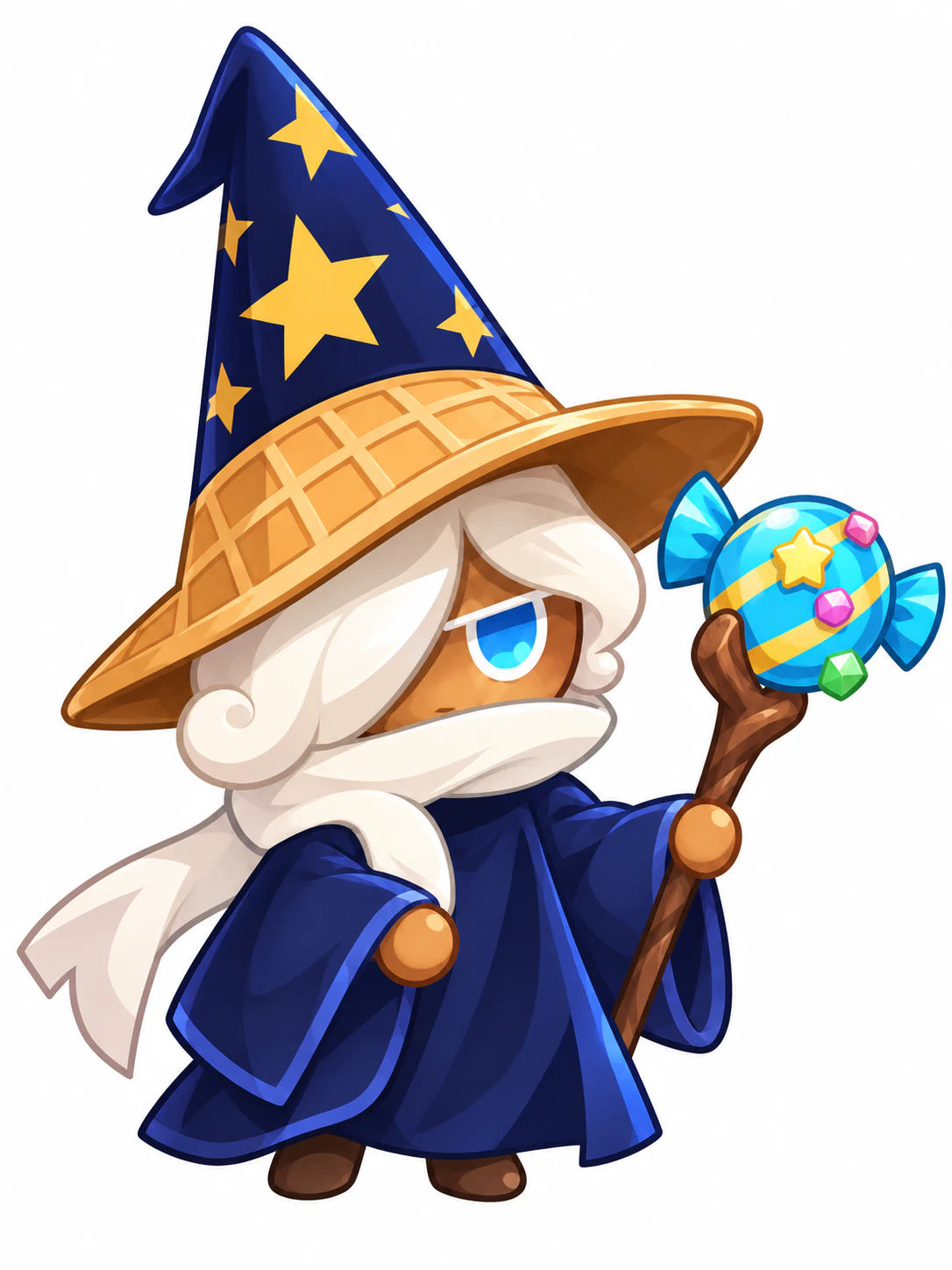 Wizard Cookie from Cookie Run: Kingdom in his standard starry wizard robe and waffle-cone hat appearance